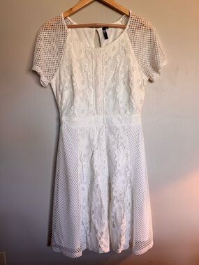 KUT from the Kloth Ivory Lace Fit & Flare Dress Mesh Sleeve Bridal Size 8